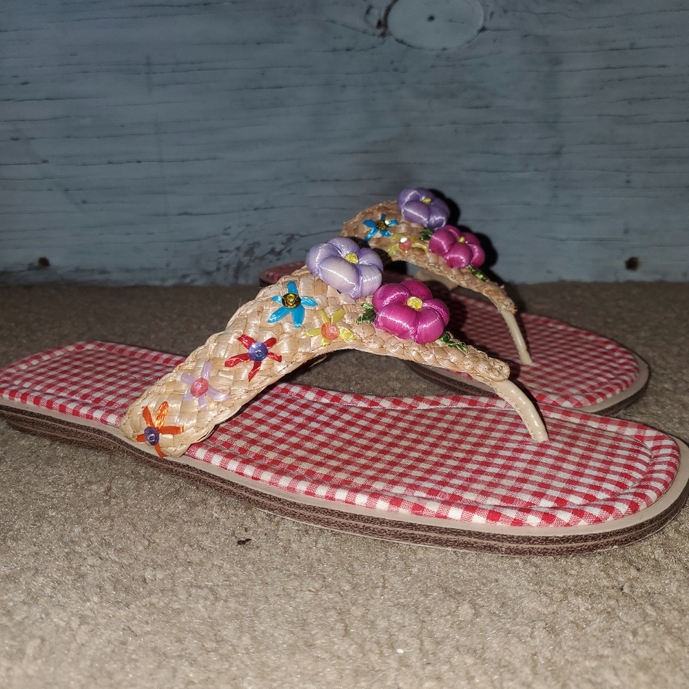 Bandolino Raffia Gingham Thong Toe Sandal, Size: 10, Tan Multi Color